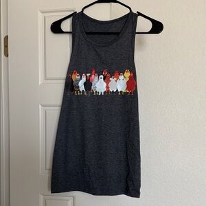 Gray Tank Top with Colorful Chicken Print